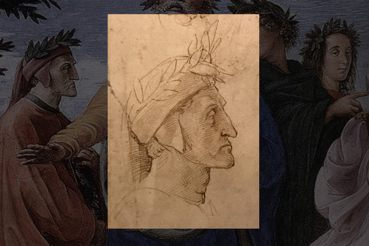 Ritratto di Dante, penna e inchiostro su carta, The Royal Collection, London (dettaglio)