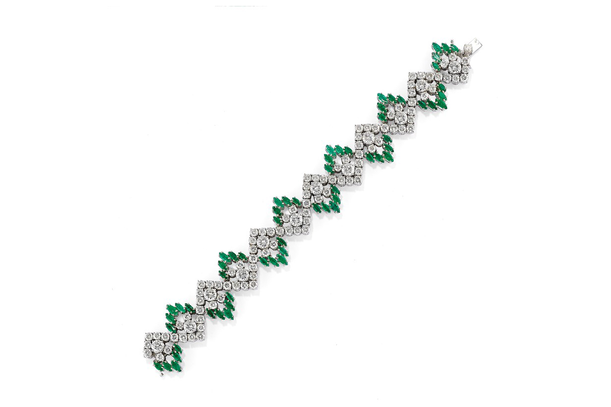 Bracciale in diamanti e smeraldi, 1970 circa - Venduto € 16.379,00