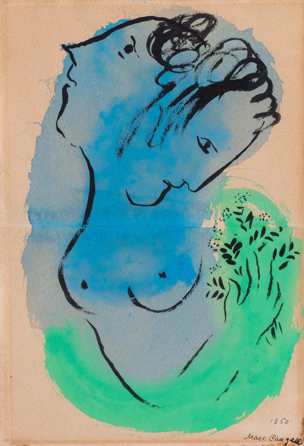 Marc Chagall, <em>Doppio Profilo su Fondo blu e verde</em>, 1950